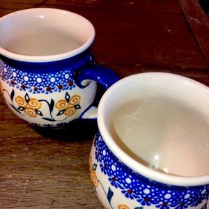 Boleslawiec Polish Pottery Bubble Mug Spirals/Flowers 16 oz. Set Of 2